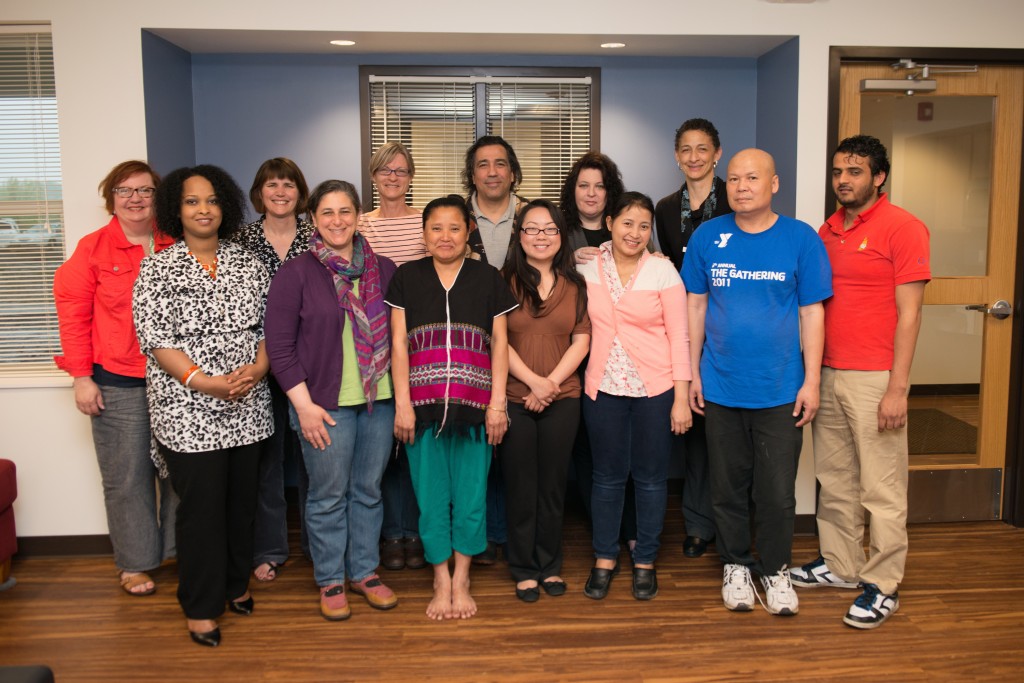 Rolling Hills residents with staff and LISC Community Health Advocate, in Rollings Hills community multi-purpose room.